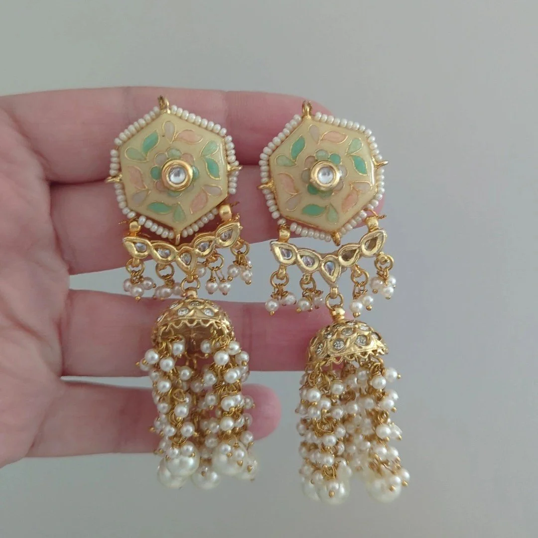 Flexible Indian Asian Pastel Ivory Meenakari Kundan Choker Necklace Jewellery Jewelry Set