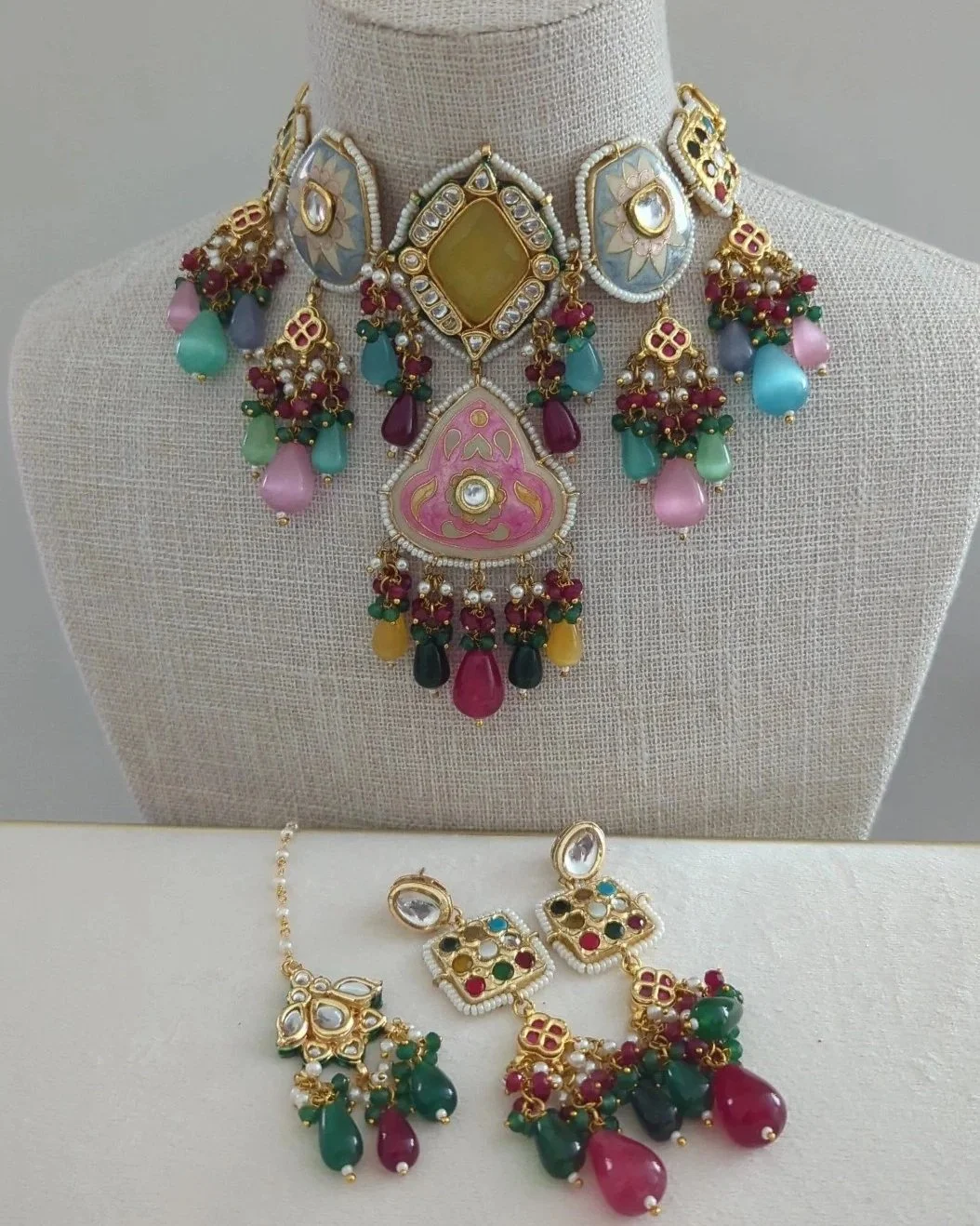 Multi Coloured Indian Asian Meenakari Kundan Jewellery Jewelry Set