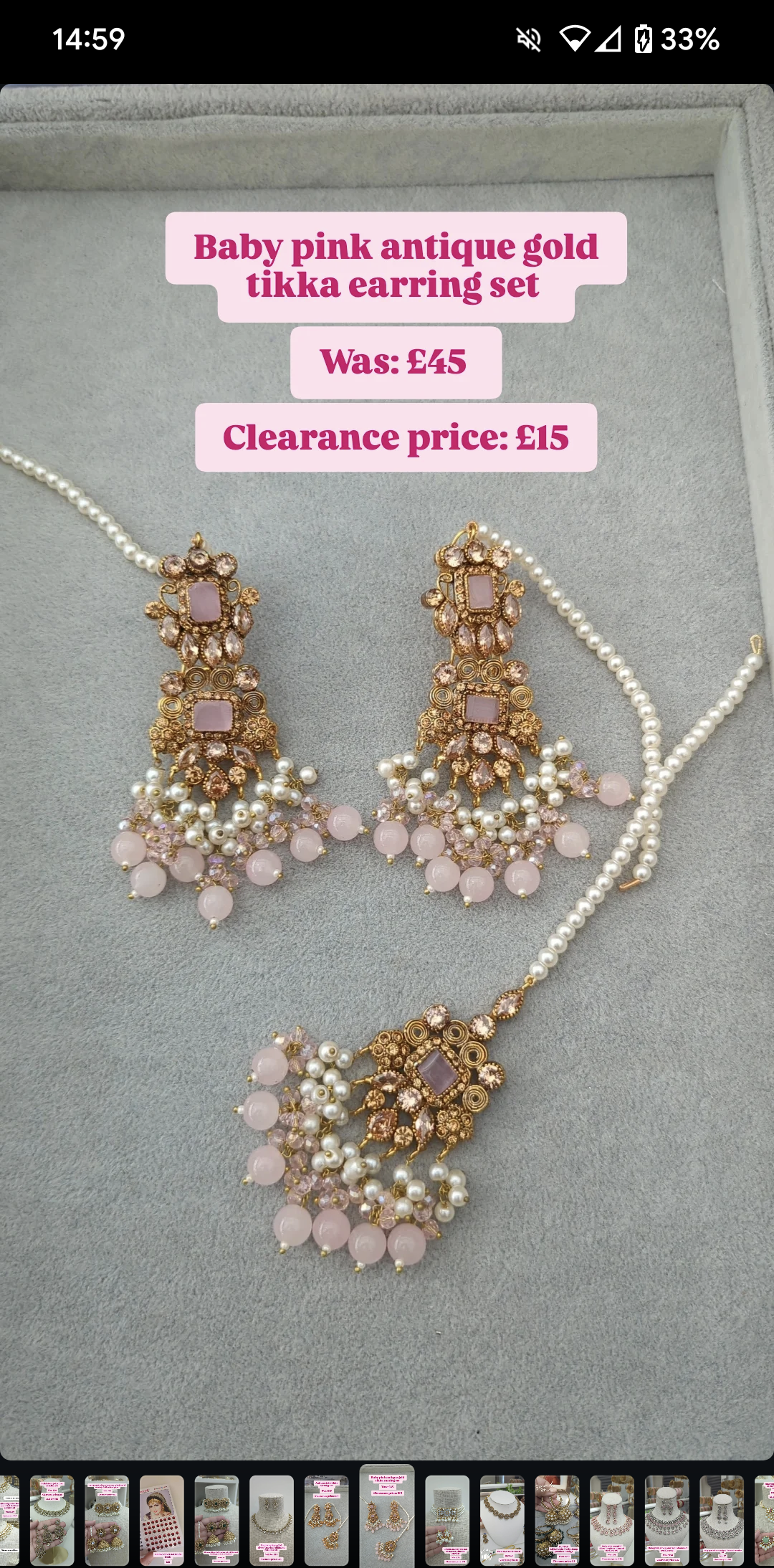 Baby Pink Antique Gold Tikka Earring Set