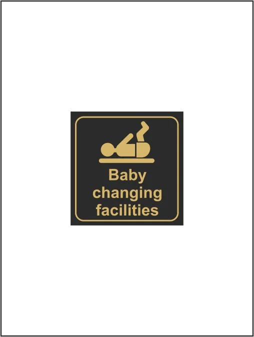 Baby Changing Facilities - Black & Gold Toilet Sign 150mm x 150mm