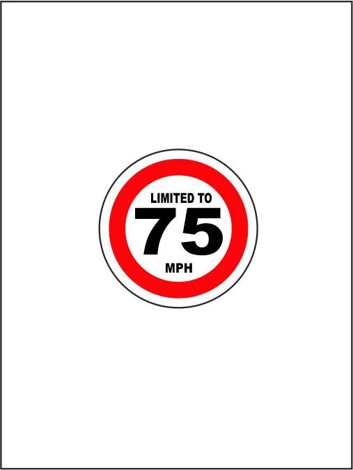 Limited To 75 MPH - Vehicle Speed Restriction Stickers
