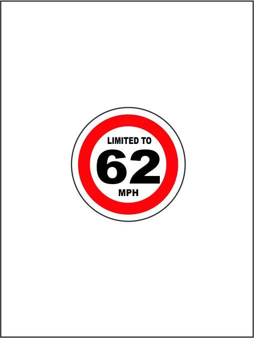 Limited To 62 MPH - Vehicle Speed Restriction Stickers