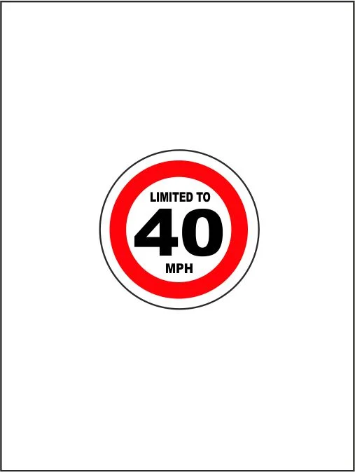 Limited To 40 MPH - Vehicle Speed Restriction Stickers
