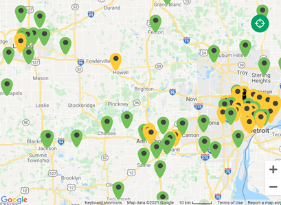 Southeast Michigan locations from Find a Location on DUFB.