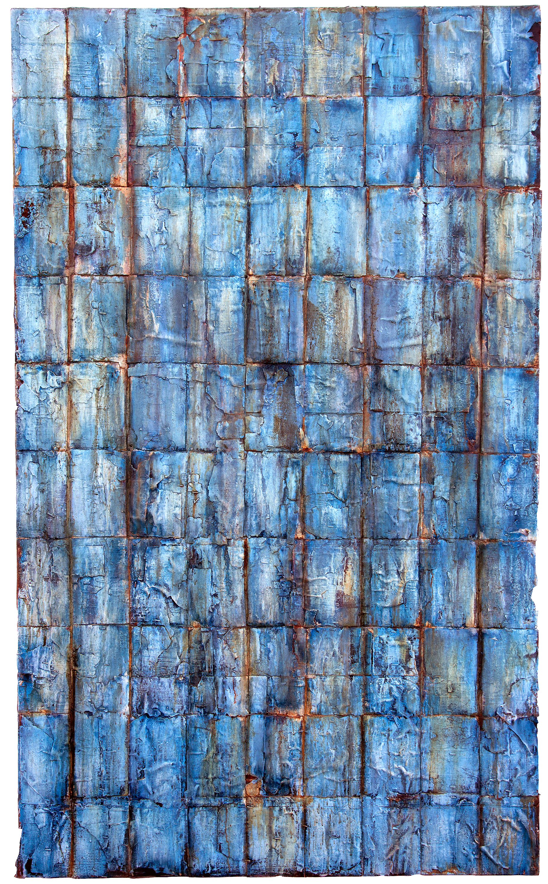 blue ruin mixed media on canvas, 36" by 60", 2015 in private collection