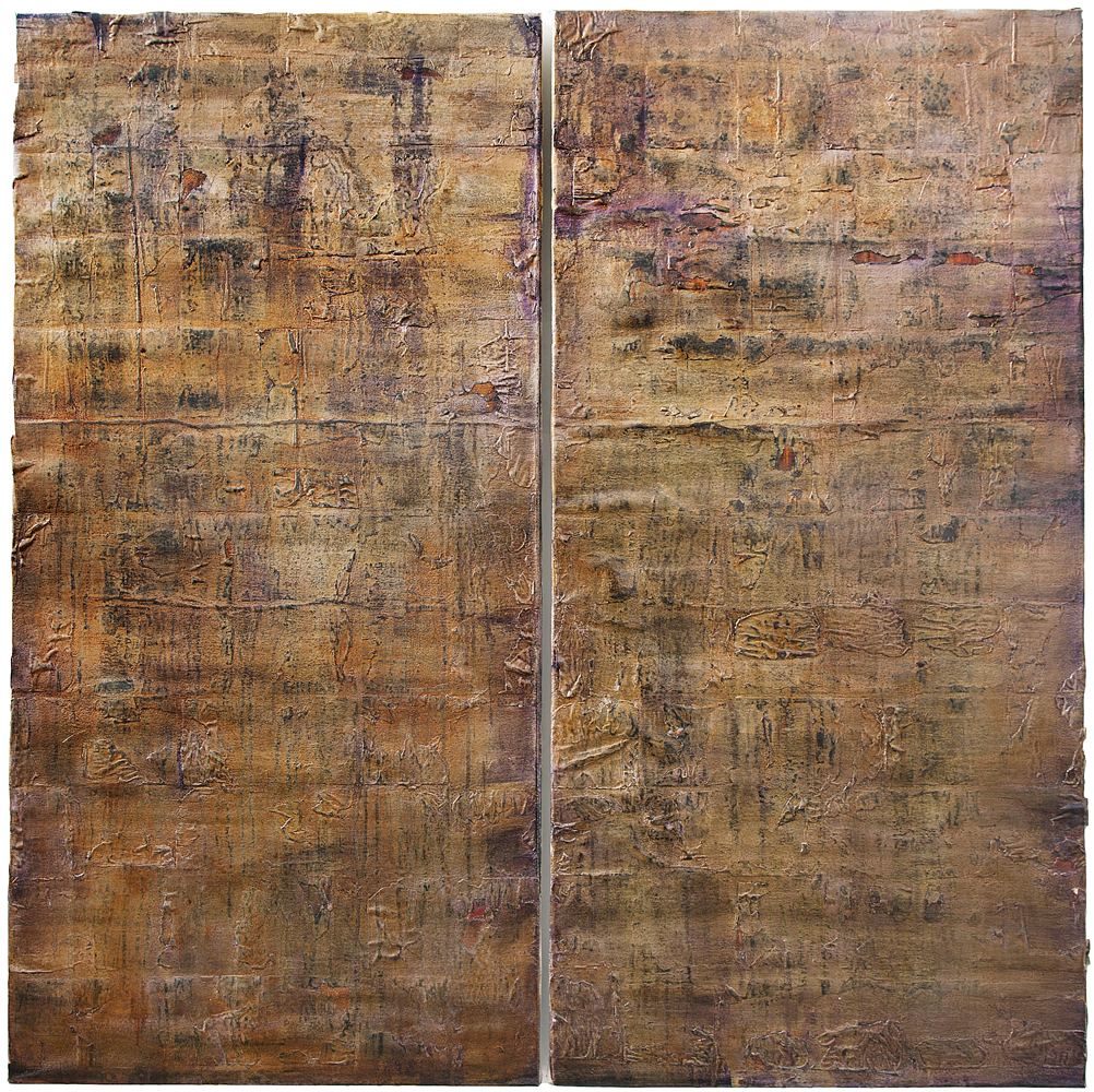 under circumstances oil, collage on canvas on panel, 49" by 49", 2015