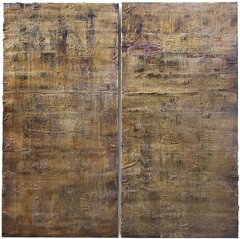 under circumstances diptych, mixed media on panels, $3000