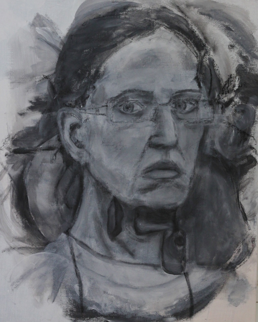 Self Portrait - Neck, Charcoal on canvas, 11" x 8.5"