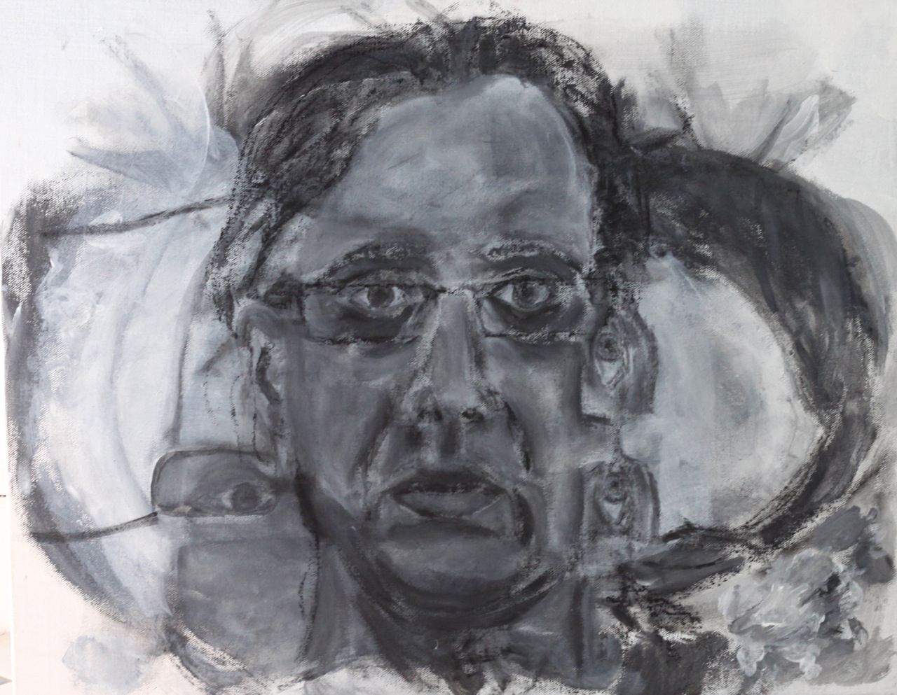 Self Portrait - Ears, Charcoal on canvas, 8.5" x 11"