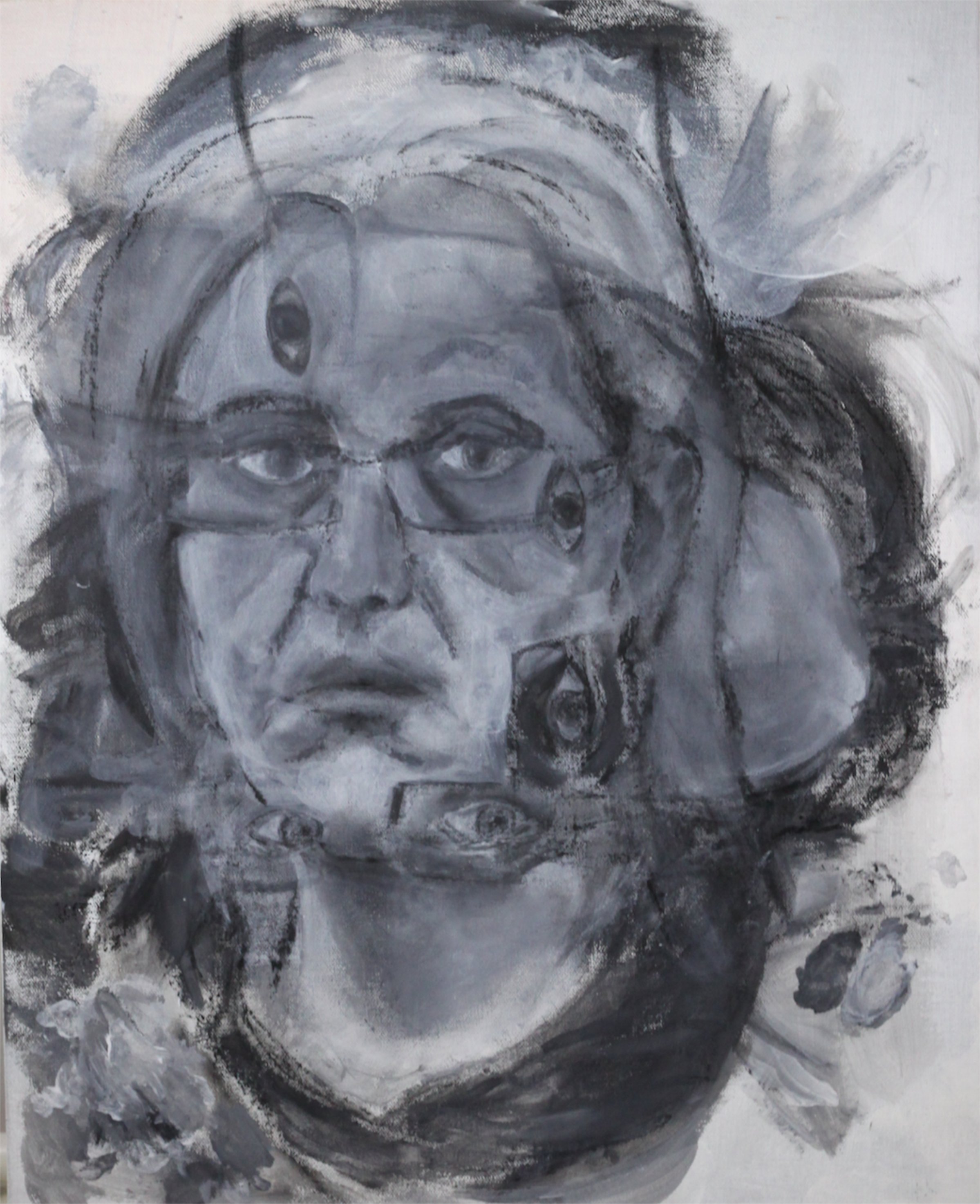 Self Portrait - Eyes, Charcoal on canvas, 11" x 8.5"