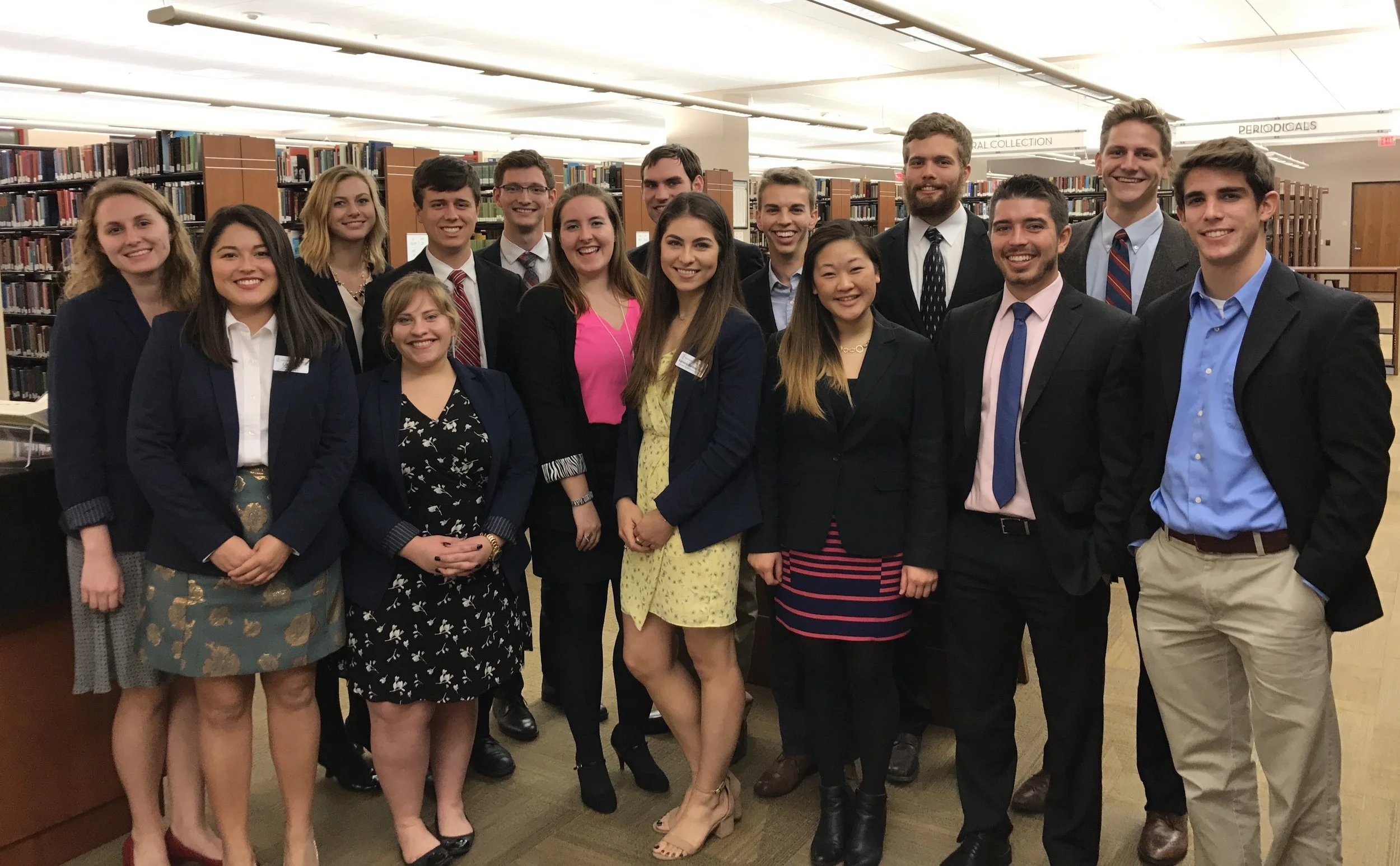 LTR: Annamica Reding, Lili Serna, Rachel Nistler, Moey Brown, Andrew Hicks, Daniel Lang, Elise Huntley, Brian Curran, Karmina Martinez, Stephen Akers, Genny Say, Peter Liffrig, John Gargano, Philip Rhein, Nick D'Adamo