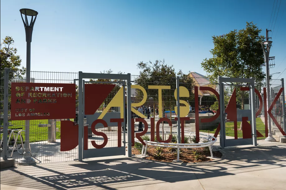 Welded wire fencing with wayfinding signage (Image property of la.curbed.com)
