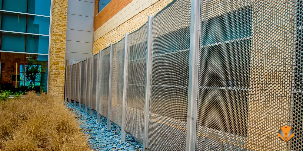 Steel perforated panel fencing (Image property of vivarailings.com)