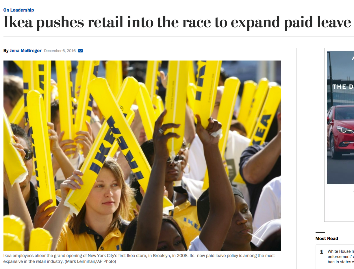Ikea pushes retail into the race to expand paid leave (Washington Post)