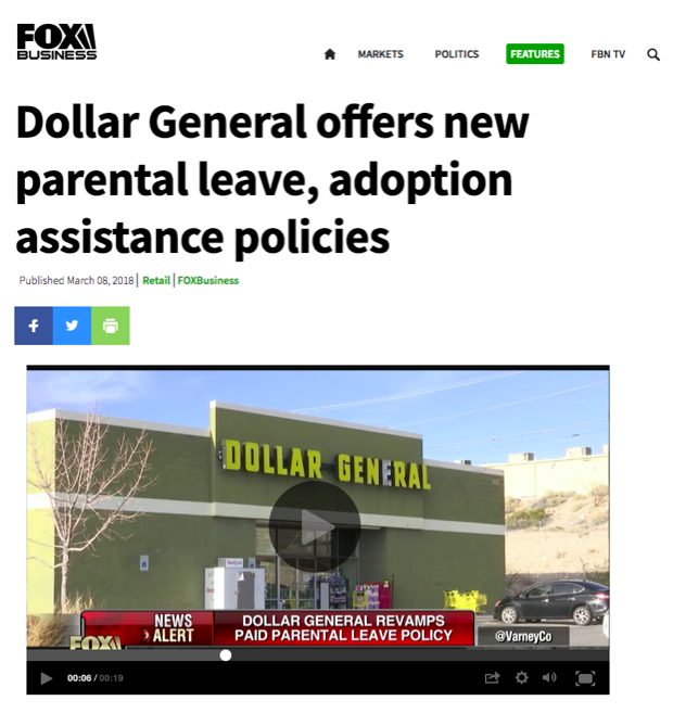 Dollar General offers new parental leave, adoption assistance policies (Fox Business)