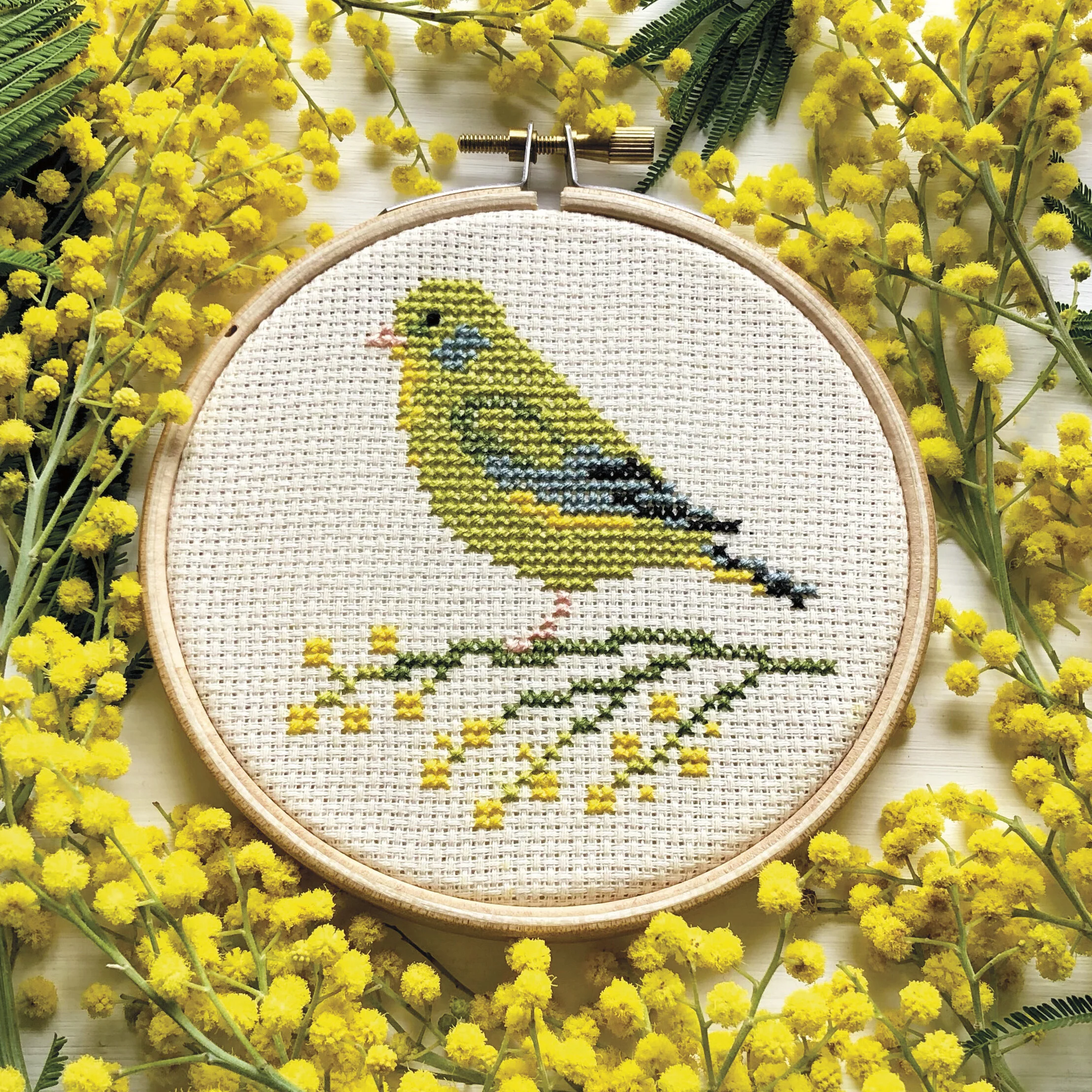 Greenfinch Cross stitch with Mimosa RGB.jpg