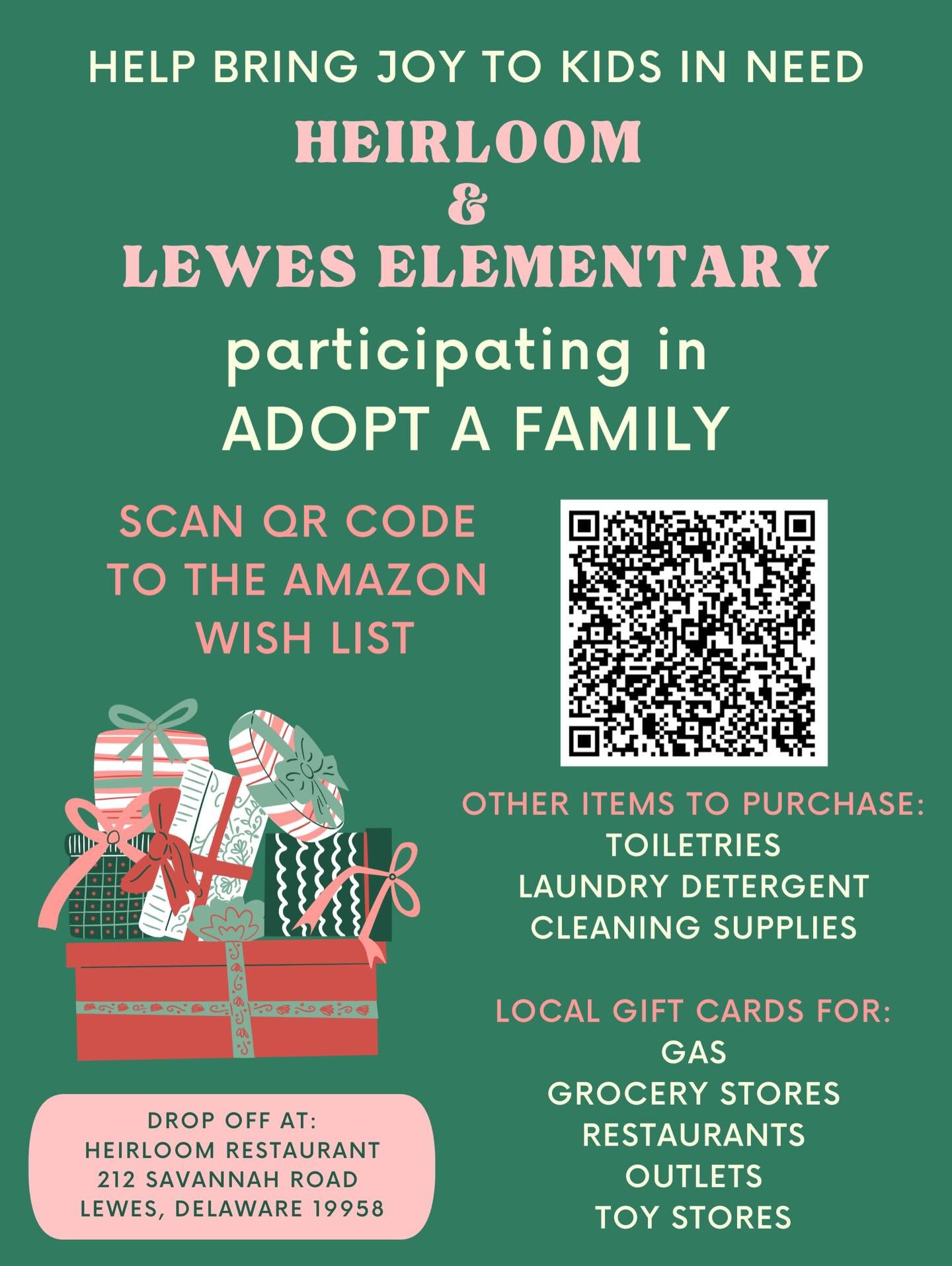 🎄✨🦌🎄✨🦌

This holiday season, Heirloom is thrilled to partner with our local Lewes Elementary School to sponsor 5 families (9 kids) and help make their children&rsquo;s holiday wishes come true - 
right here, in our beloved coastal town of Lewes, 