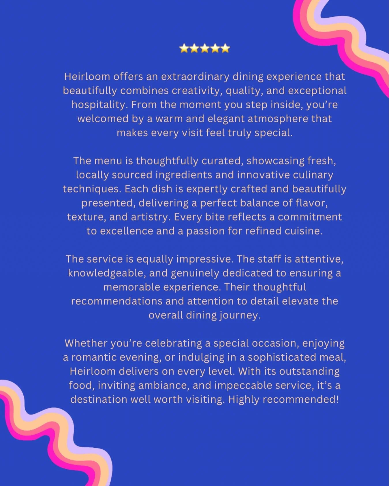 🌿🌷☀️🍹🍴

A beautiful tribute to Heirloom ✨

Thank you to everyone who has shown us so much love in the last 10+ years 🤍🤍

The hard work, dedication and commitment that has been shown by both the back and front of house has been overwhelming. Thi