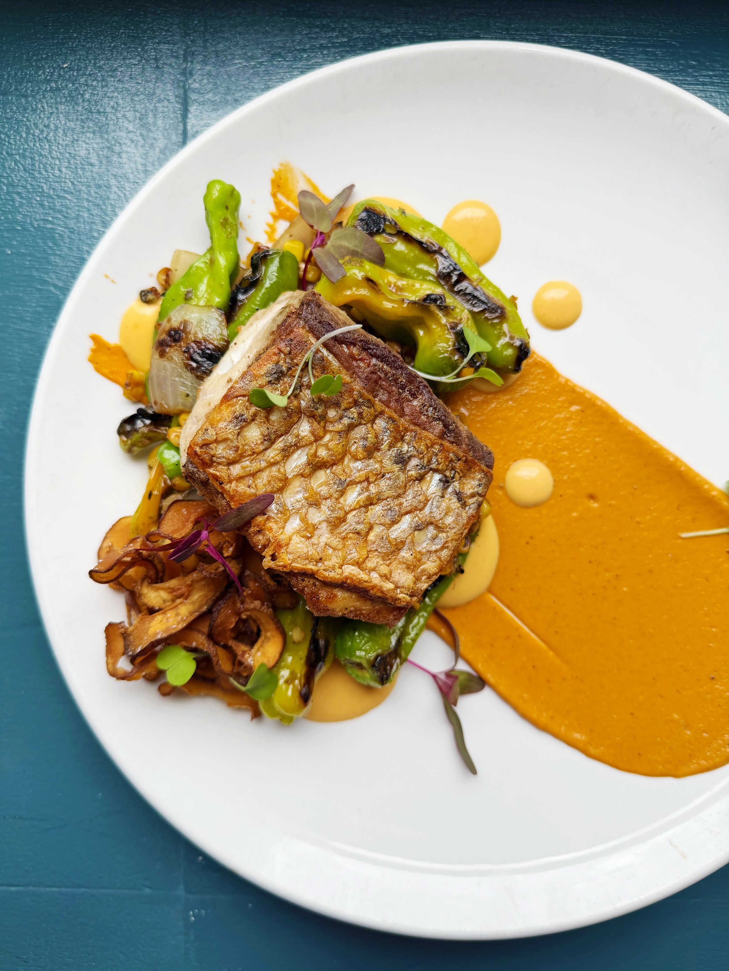 🐠🍴🐠🍴🐠🍴

Crispy Skin Local Rockfish
charred shishito peppers, onion &amp; corn
caper butter
crispy shiitake mushrooms
sun dried tomato romesco
corn hollandaise

🐠🍴🐠🍴🐠🍴

be sure to book ahead for reservations, 
as our book opens 30 days out