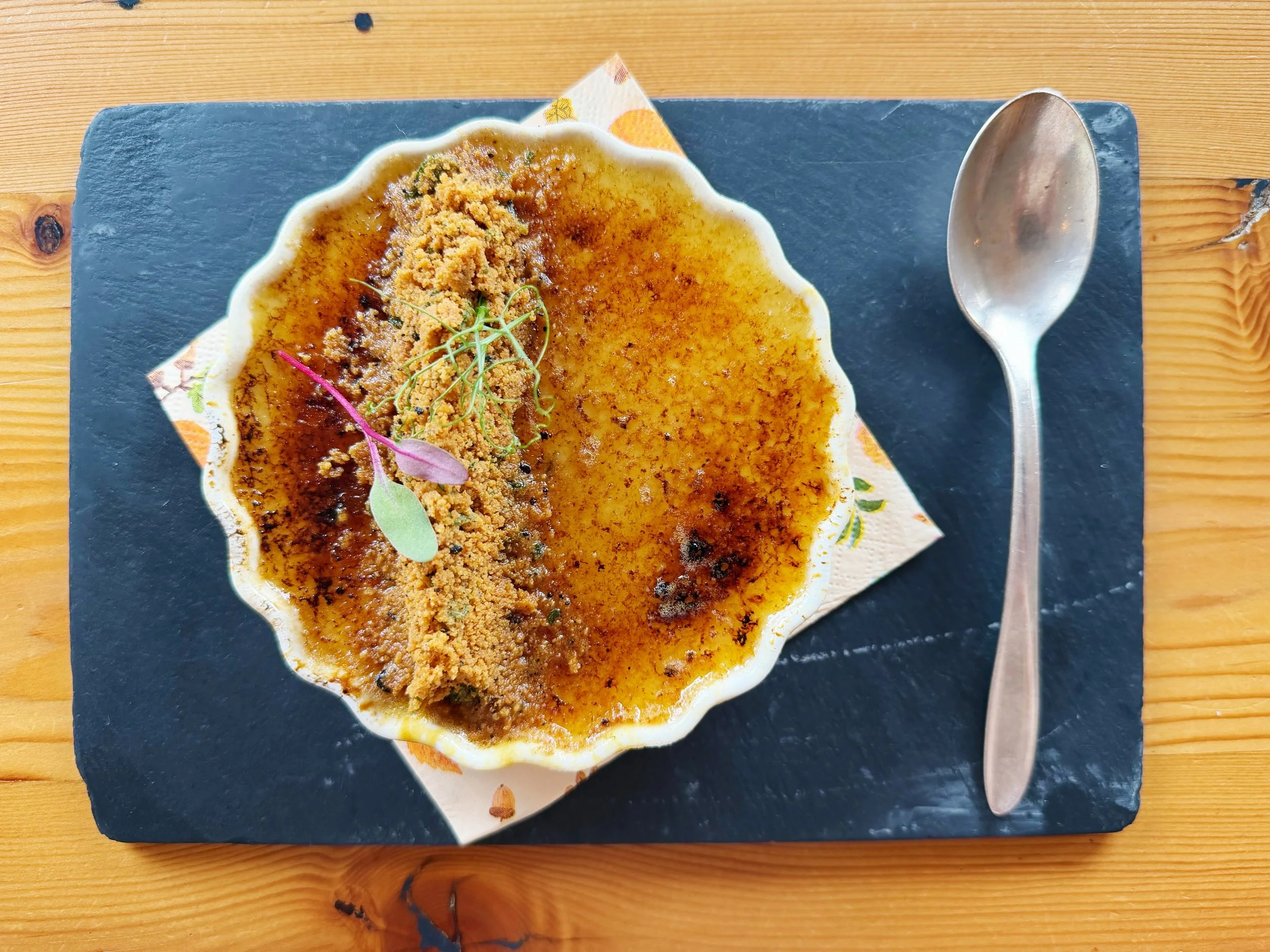 brown butter cr&egrave;me br&ucirc;l&eacute;e with a sage crumble