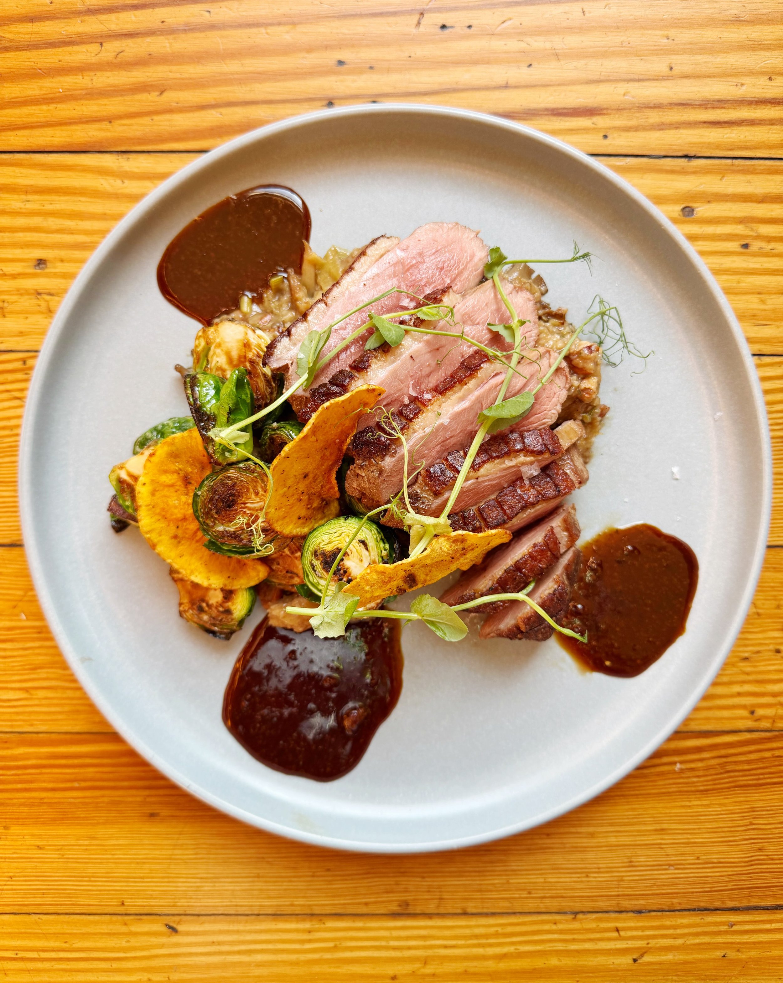 🍂🍃🍄🍴🍂🍃🍄

pan seared hudson valley DUCK
fall spice brined
apple, mushroom &amp; pecan bread pudding
Fifer Orchard Brussels sprouts
crispy butternut squash chips
mustard demi

🍂🍃🍄🍴🍂🍃🍄

be sure to book ahead for reservations, 
as our book 