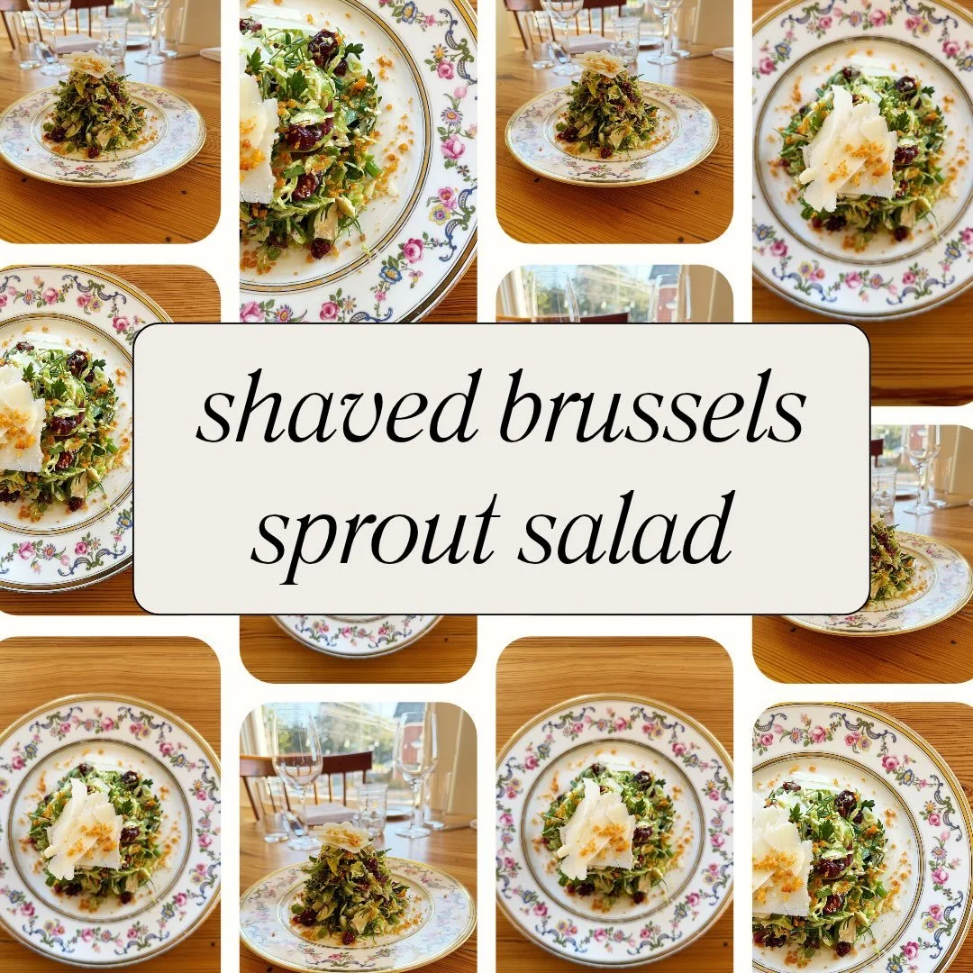 🍃🍄🍂🍃🍄🍂

shaved fifer orchard brussels sprout salad
fall herbs
red wine pickled shallots
smoked paprika breadcrumb
dried cranberries
shaved parmesan
maple dijon vinaigrette

🍃🍄🍂🍃🍄🍂

be sure to book ahead for reservations, 
as our book open
