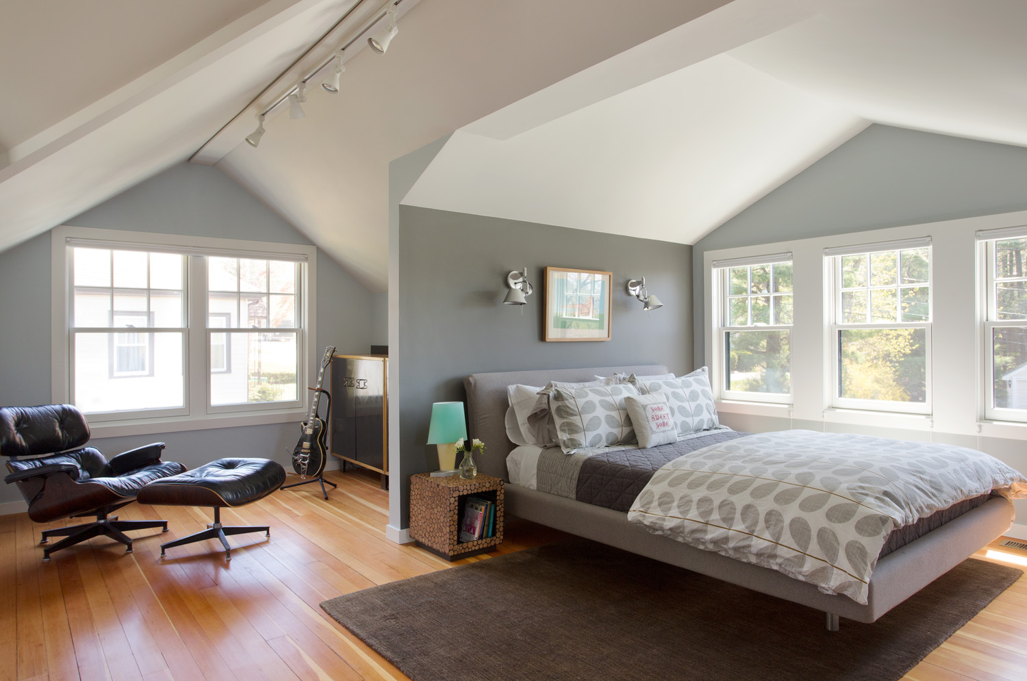 The second floor of the bungalow was transformed into a new Master suite, with nooks for reading, and a large master bathroom.