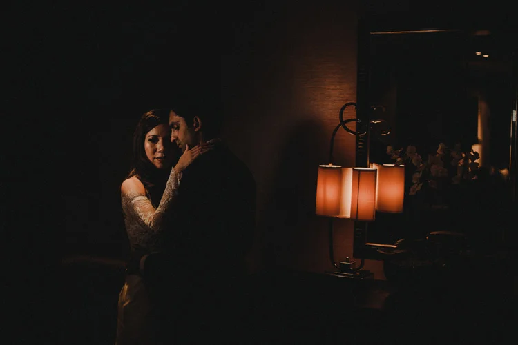 asian couple share intimate moment after hindu ceremony
