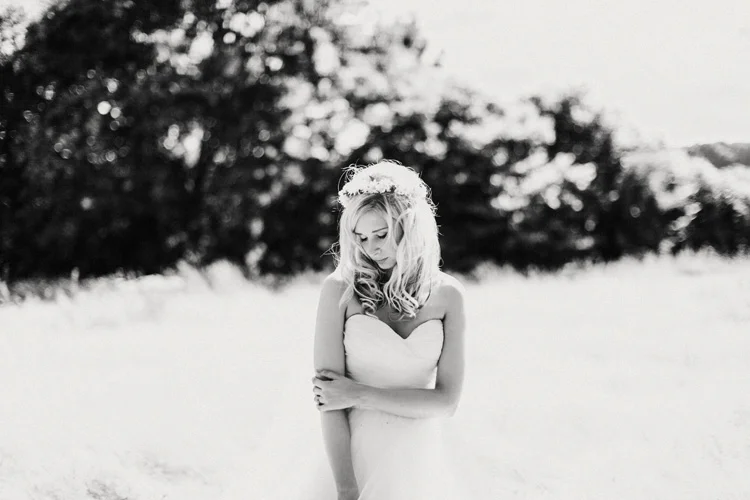 boho bride in hay field in chesham wedding