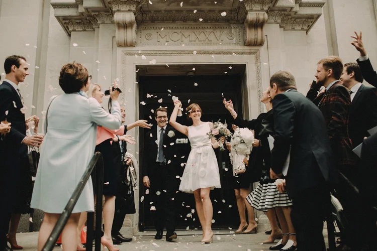 french and russian couple recessional in london islington wedding
