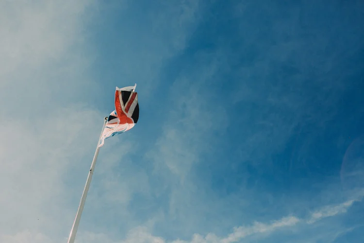 union jack flag blowing in the wind at quex park wedding