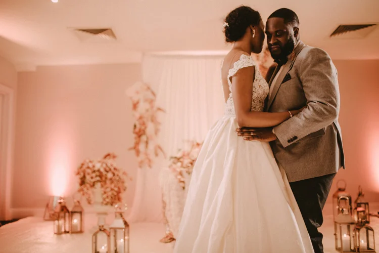 bride and groom share their first dance at froyle park