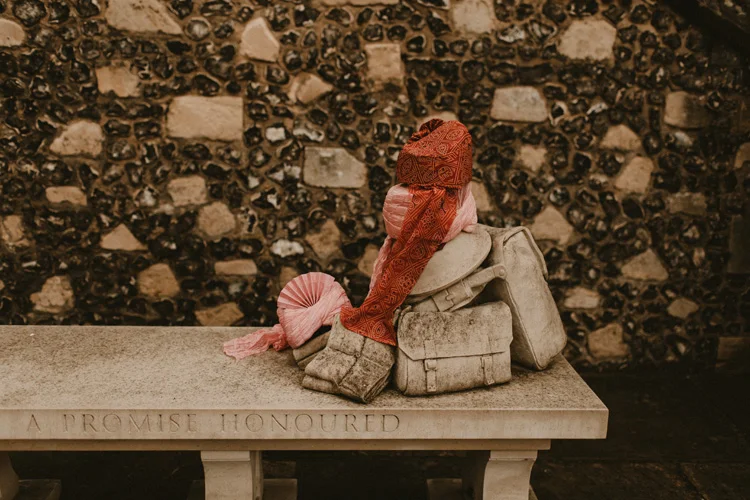 indian turbans left on bench in southampton hindu wedding