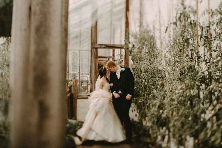 bride and groom touch foreheads in intimate moment in quex park wedding