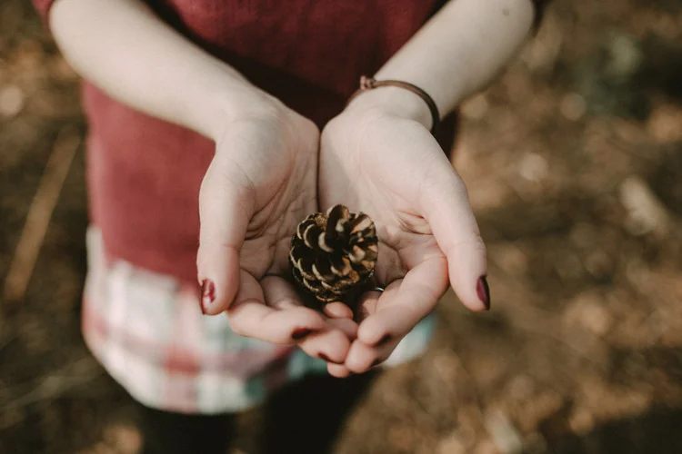 alice holds acorn in birchington engagement session