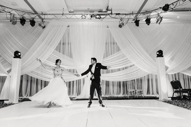 bride and groom share dance at southampton wedding reception