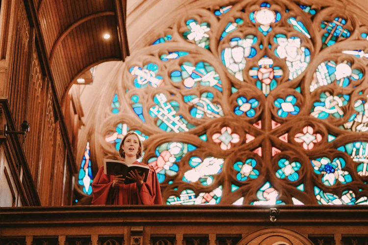 choir singer during farm street church wedding