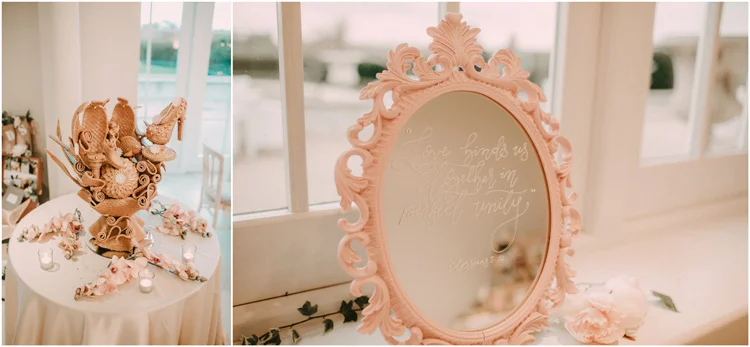 details of mirror and savory dessert at froyle park wedding