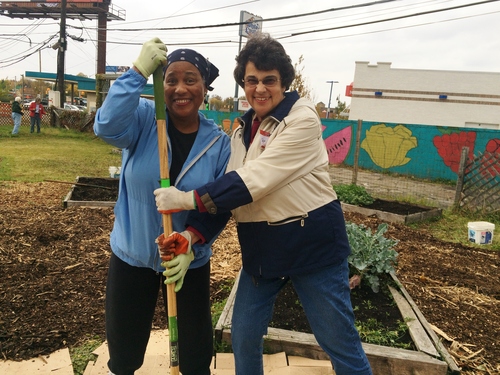 Grandmont Rosedale residents Charlotte and Carolyn volunteering in 2015.