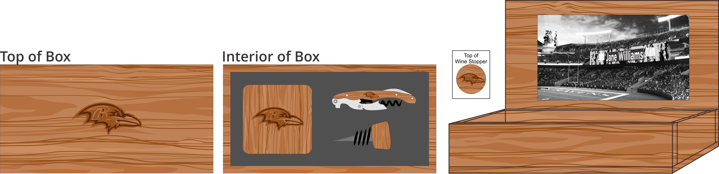 Hardwood Coasters, Wine Stopper & Wine Key Box