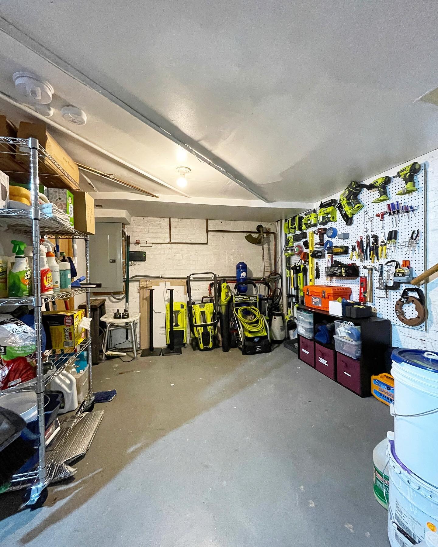 What a difference a day makes! This basement reset has been a long time coming. In the past, my client and I have mostly used what was already available. But as his tool collection grew, so must our storage solutions. Plus, just love me a good pegboa