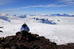 Aïnhoa resting at last stop before summit: we’re all very tired after six hours of skiing uphill against severe winds.