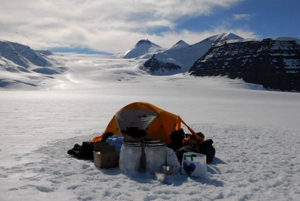 Our camp with Gunnbjornsfjeld in the background.