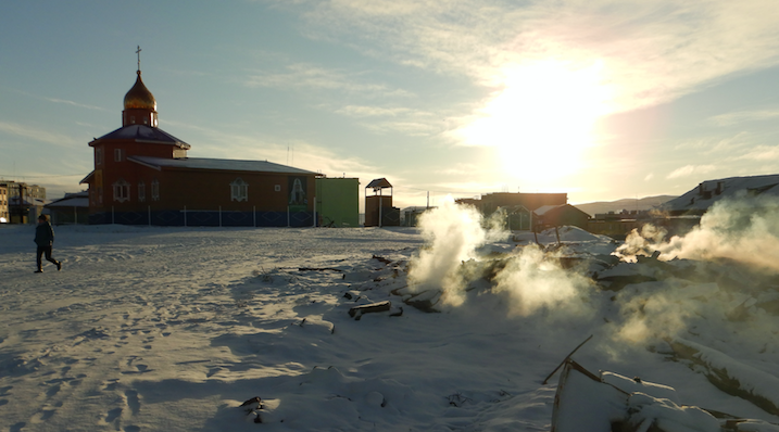 Early morning industrial junk burning in Tiksi ...