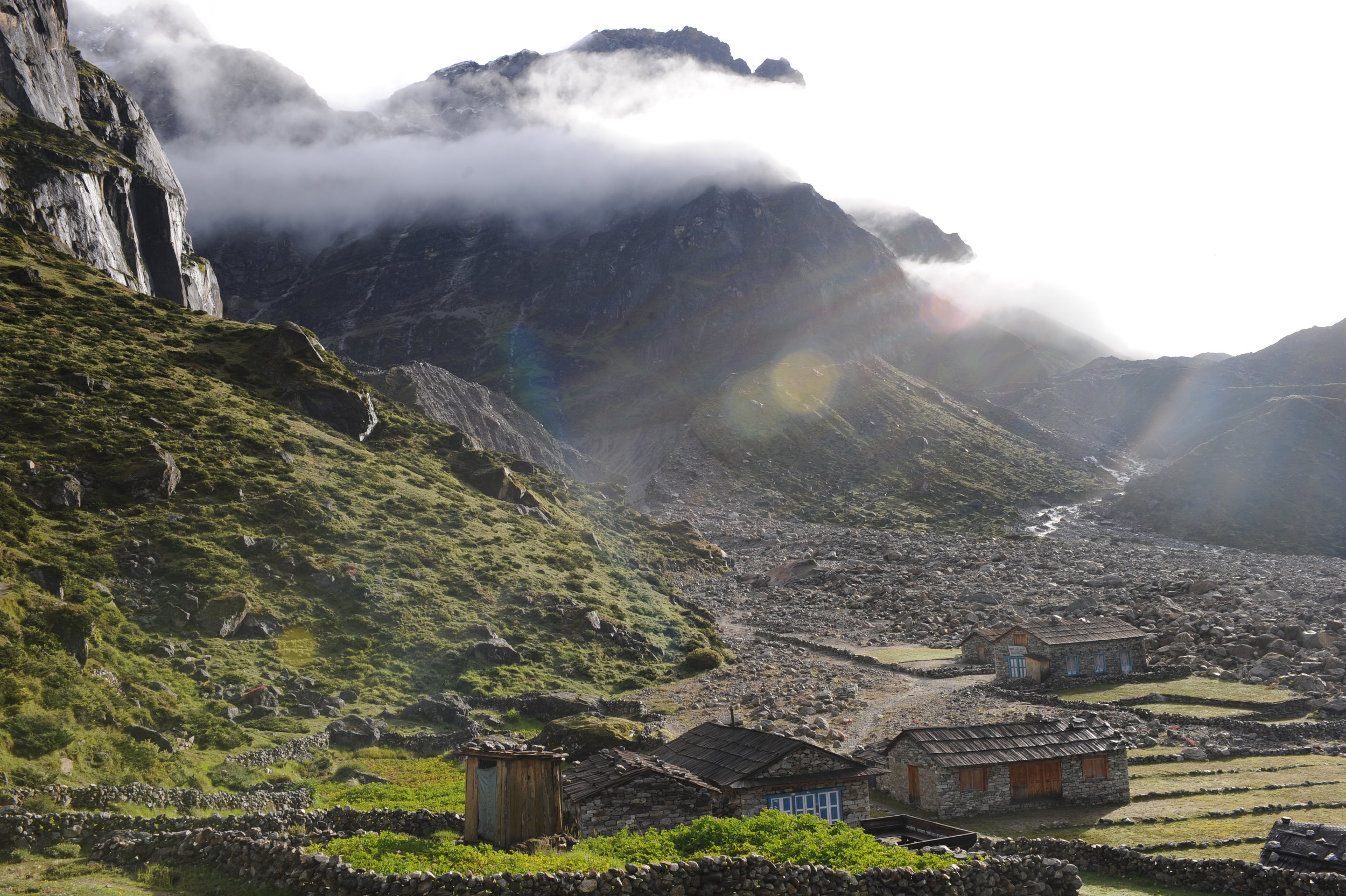 The collapsed moraine from Sabai Tsho lake, seen from Tangna.