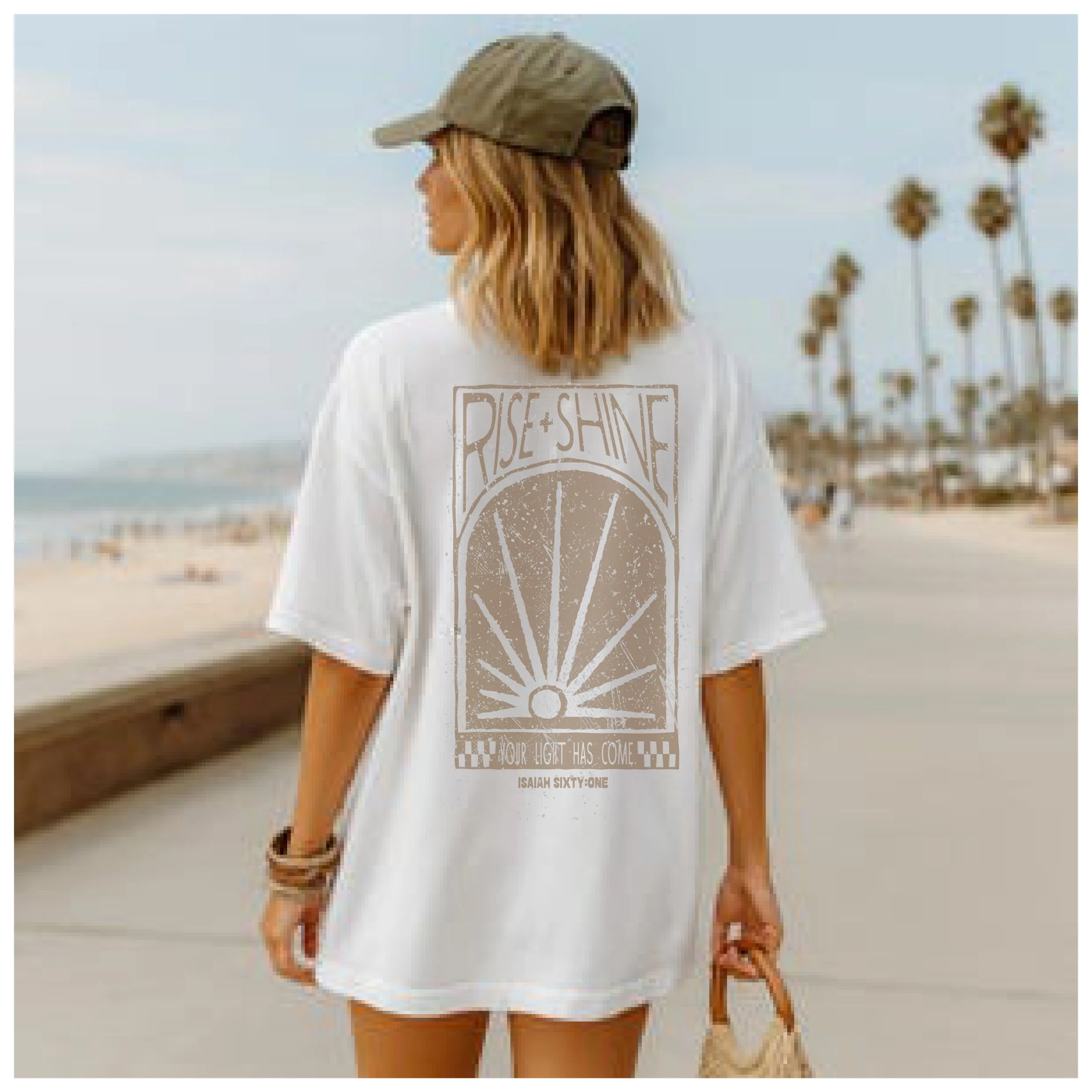 Rise + Shine Your Light Has Come Oversized White Tee - $25