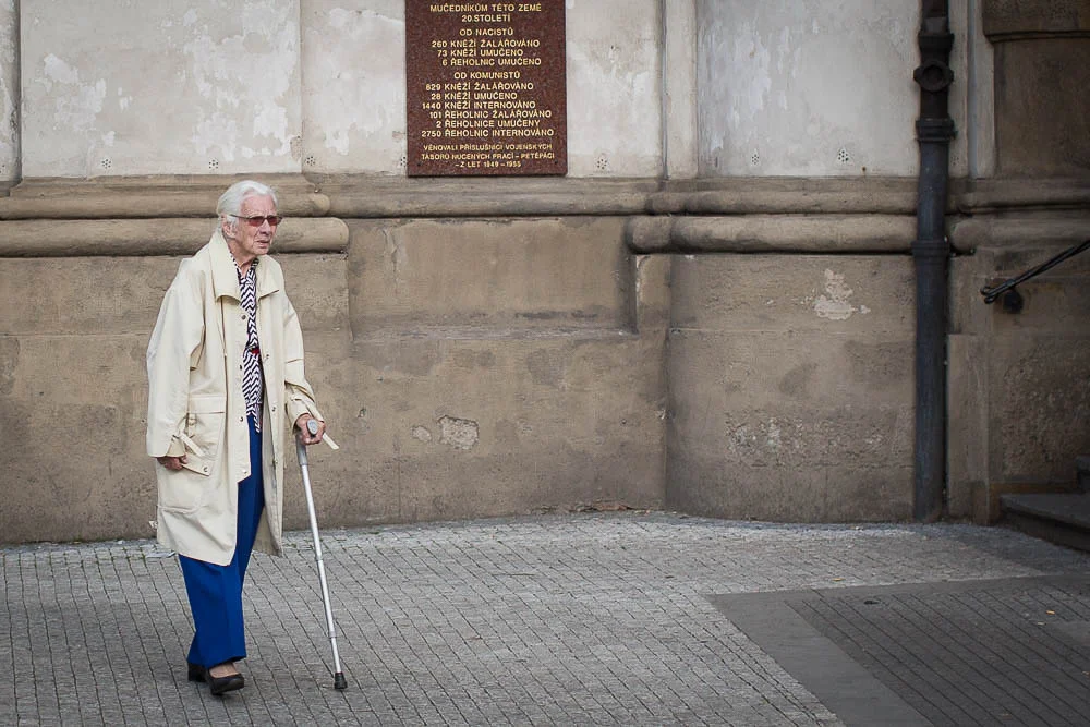 Casual stroll Prague Grandmother Army Style. Seriously on a mission.
