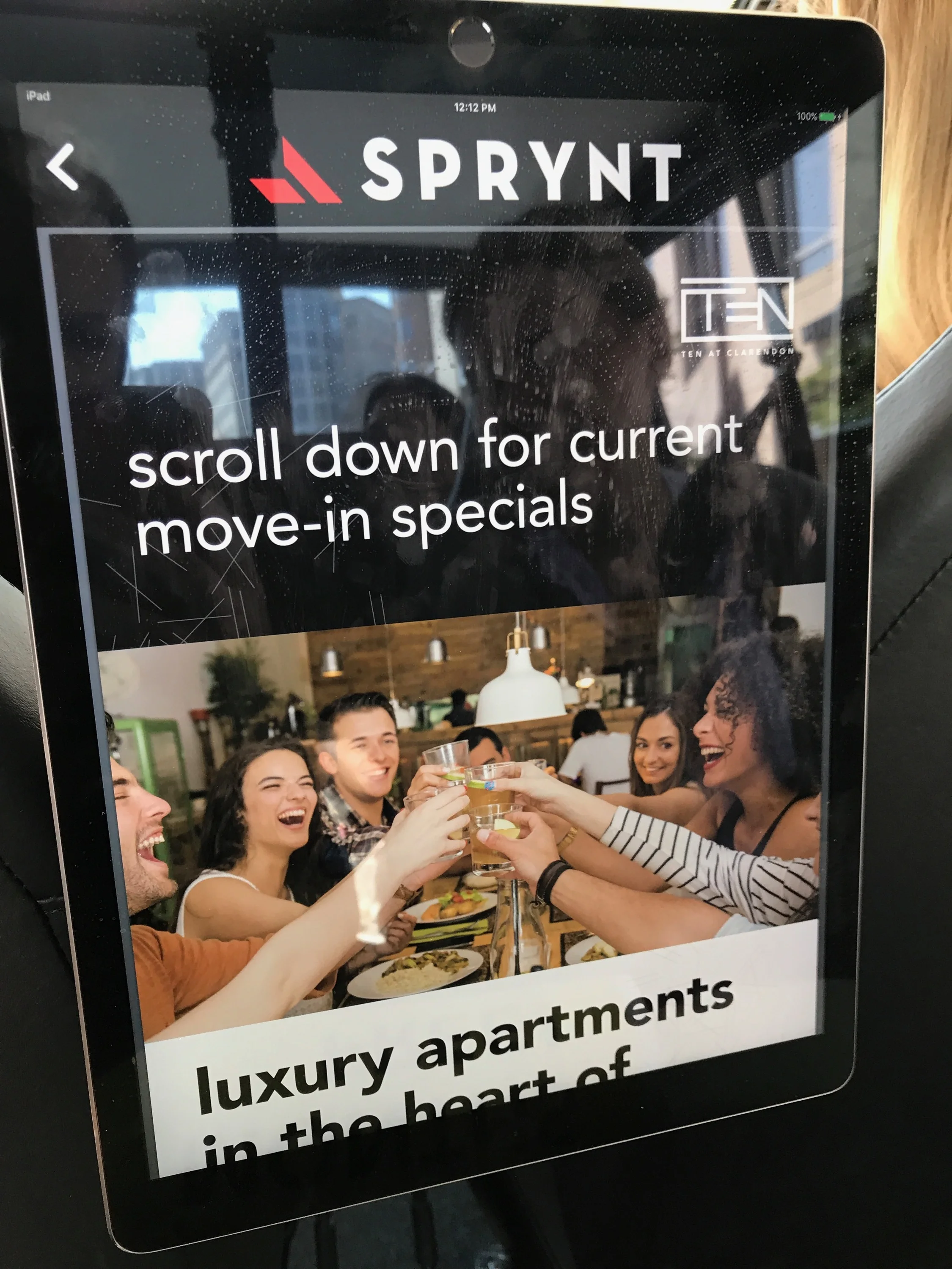 Ten at Clarendon's marketing team designed a long iPad graphic that can be scrolled through to maximize material presented.