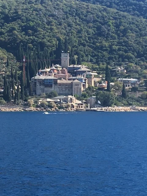 Fathers traveling to our boat from the Holy Monastery of Xenophontos.