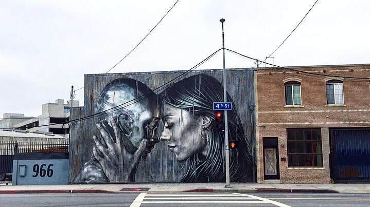 Great street art dotted about the Arts District in LA // #graffiti #streetart #bw #monochrome #aiweiwei #human #technology #ai #robot #graphic #geometric #design #art #ArtsDistrict #LosAngeles #LA